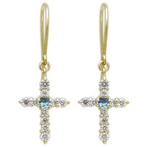 ブルートパーズ ピアス クロス フックピアス K18 レディース