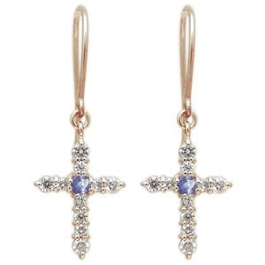 クロス ピアス フック ピアス 10金 タンザナイト ピアス