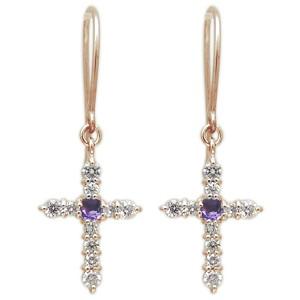クロス ピアス フック ピアス 10金 アメジスト ピアス
