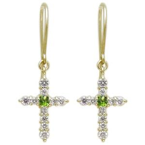 クロス ピアス フック ピアス 10金 ペリドット ピアス_1