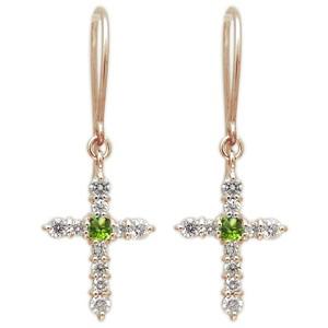 ペリドット ピアス クロス フックピアス K18 レディース_1