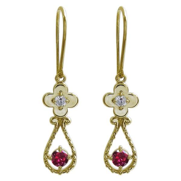 ルビー　ピアス 花 ルビー フックピアス フラワー 花 モチーフ ピアス 10金 : PLEJOUR