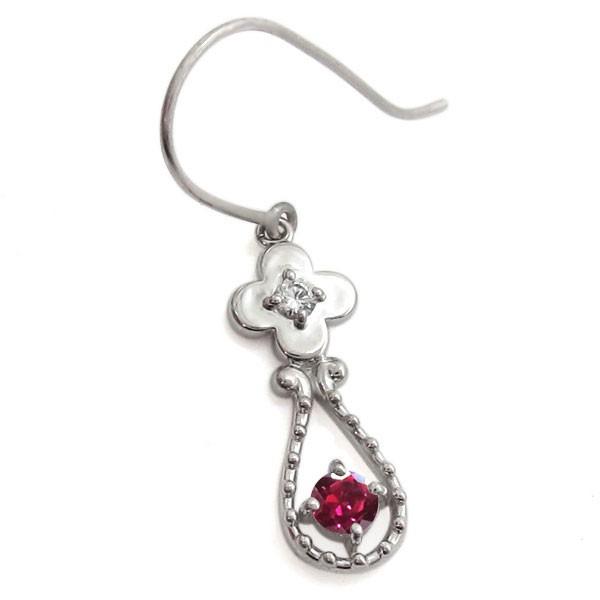 ルビー フックピアス フラワー 花 モチーフ ピアス 10金 : PLEJOUR