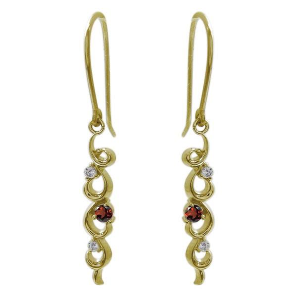 アラベスク ピアス ガーネット ピアス 10金 唐草 フックピアス
