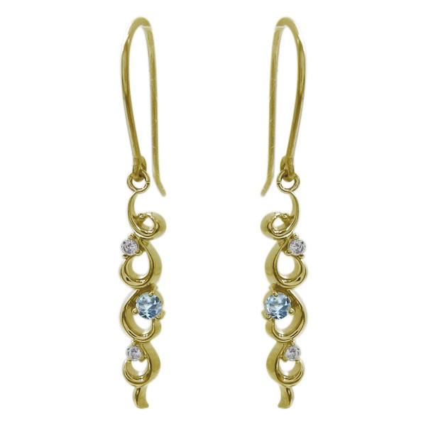 アラベスク ピアス アクアマリンサンタマリア ピアス 10金 唐草 フックピアス