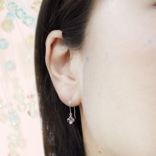 クローバーピアス 四つ葉 ピンクトルマリン ピアス フックピアス 18金