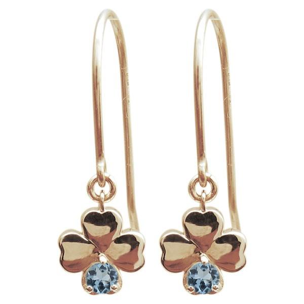 クローバーピアス 四つ葉 アクアマリンサンタマリア ピアス フックピアス 18金_1