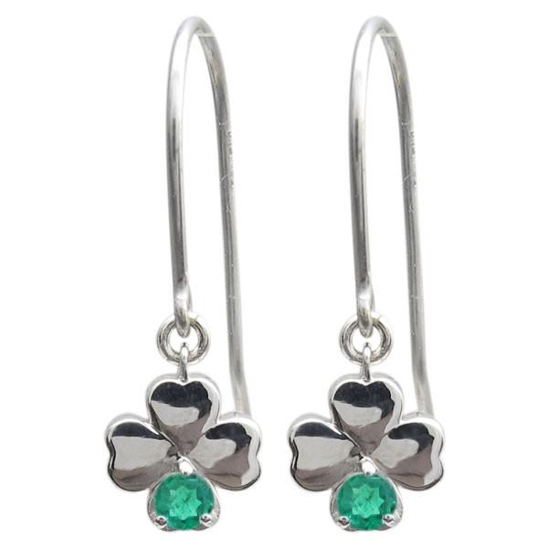 プラチナ クローバー ピアス よつば エメラルド フックピアス 四つ葉 クリスマス ポイント消化