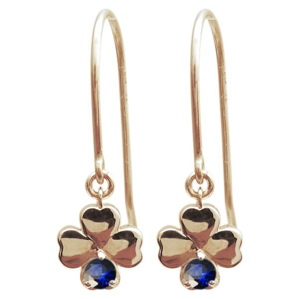 サファイアピアス クローバーピアス よつば 揺れる フックピアス K10