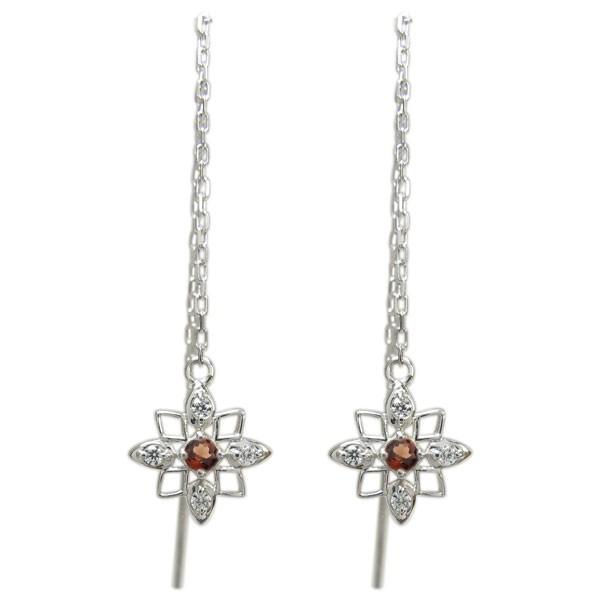 プラチナ ガーネットピアス ロングピアス 星 揺れる ピアス クリスマス ポイント消化