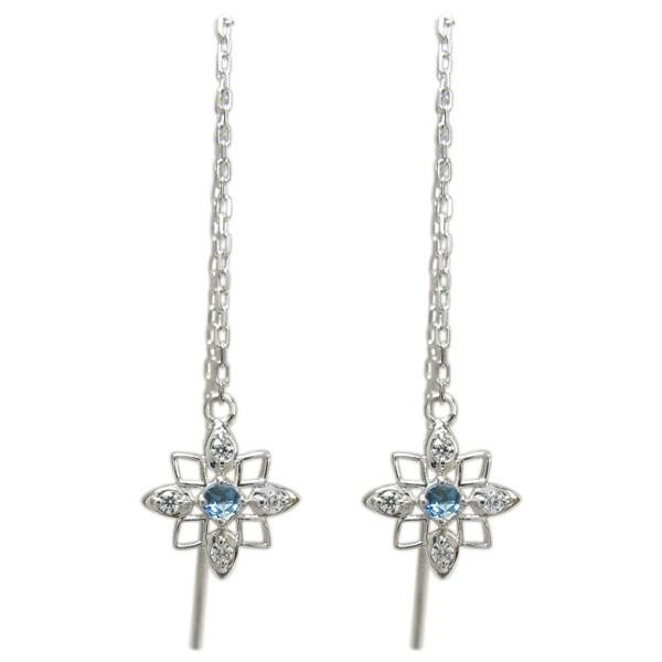 プラチナ ブルートパーズピアス ロングピアス 星 揺れる ピアス クリスマス ポイント消化