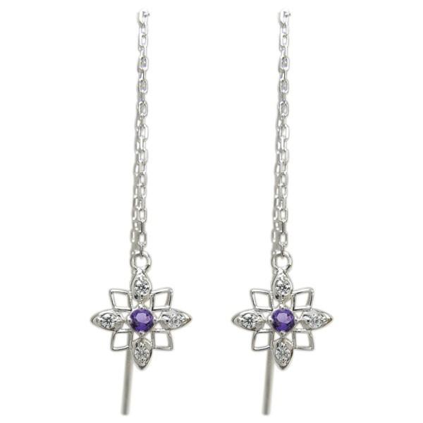 プラチナ アメジストピアス ロングピアス 星 揺れる ピアス クリスマス ポイント消化