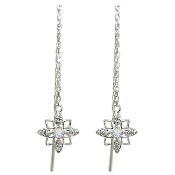 プラチナ ロイヤルブルームーンストーンピアス ロングピアス 星 揺れる ピアス クリスマス ポイント消化
