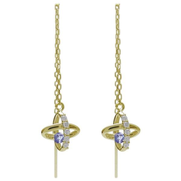 宇宙 ピアス タンザナイト 一粒 ロングピアス 10金
