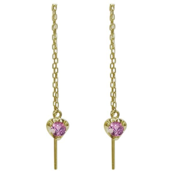 ハートピアス ピンクサファイア ロングピアス 一粒 ハートピアス_1
