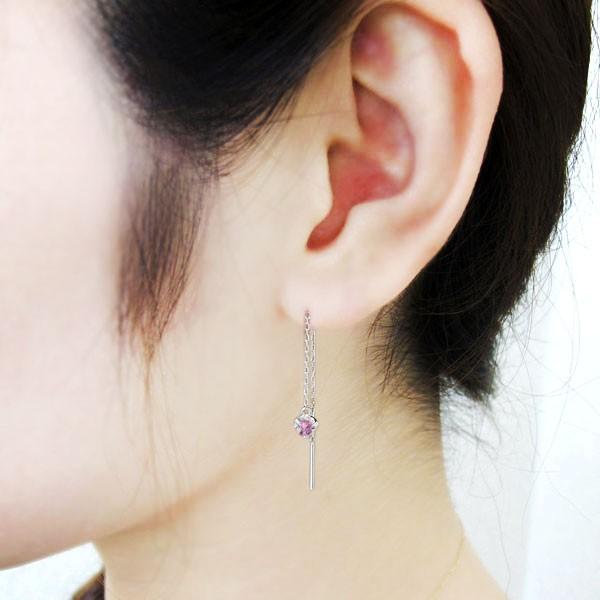 ハートピアス ピンクサファイア ロングピアス 一粒 ハートピアス_2