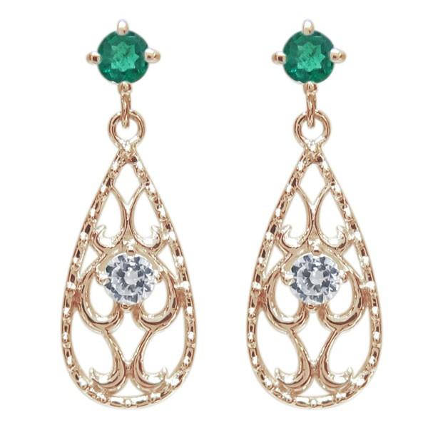 エメラルドピアス ミル打ち 唐草ピアス 18金 アラベスクピアス