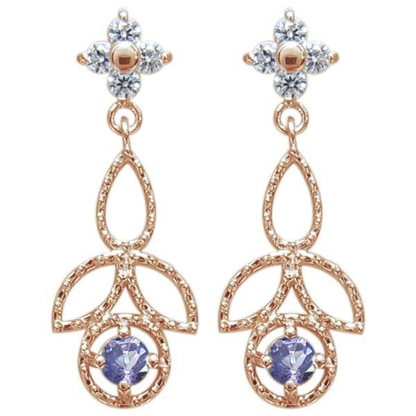 タンザナイト 揺れる リーフピアス アンティークピアス ミル打ちピアス K10