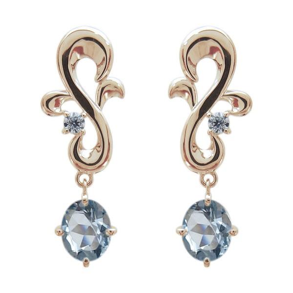 18金 オーバル 誕生石 アラベスク ピアス アクアマリンピアス