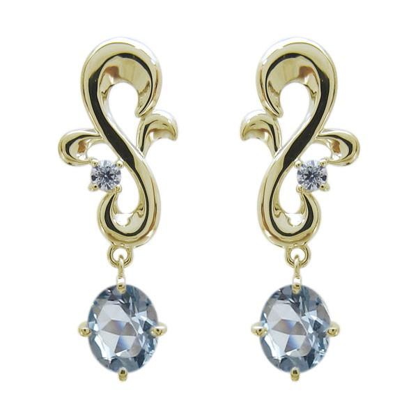 18金 オーバル 誕生石 アラベスク ピアス アクアマリンピアス_1