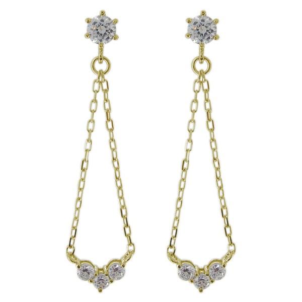 ピアス 4月誕生石 トリロジー スタッドピアス レディース 18金 揺れる