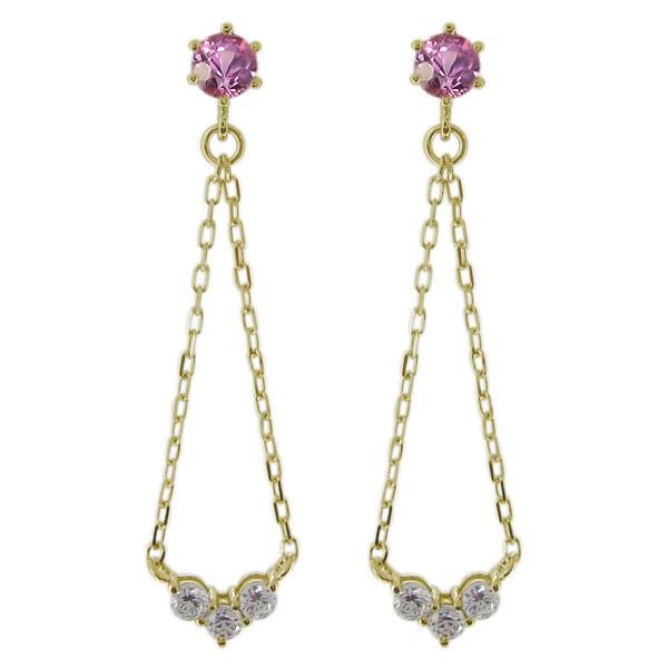 ピアス 9月誕生石 トリロジー スタッドピアス レディース 18金 揺れる