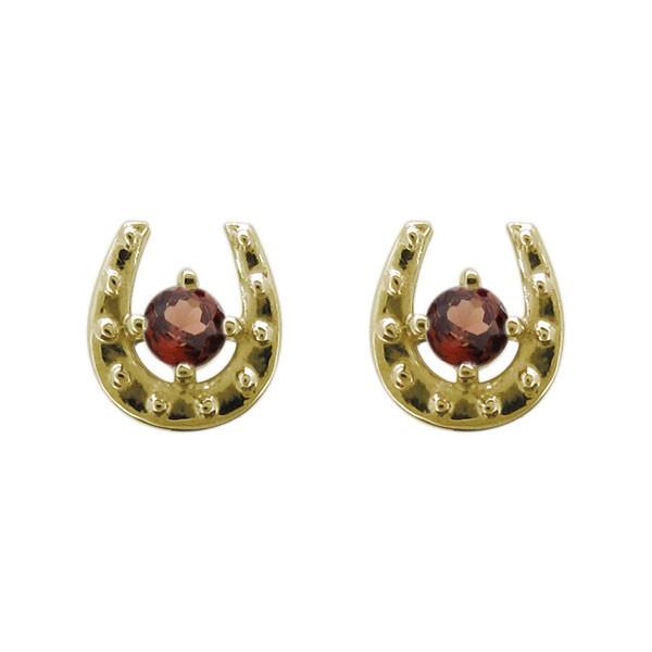 レディース スタッドピアス ホースシュー ガーネット ピアス 18金
