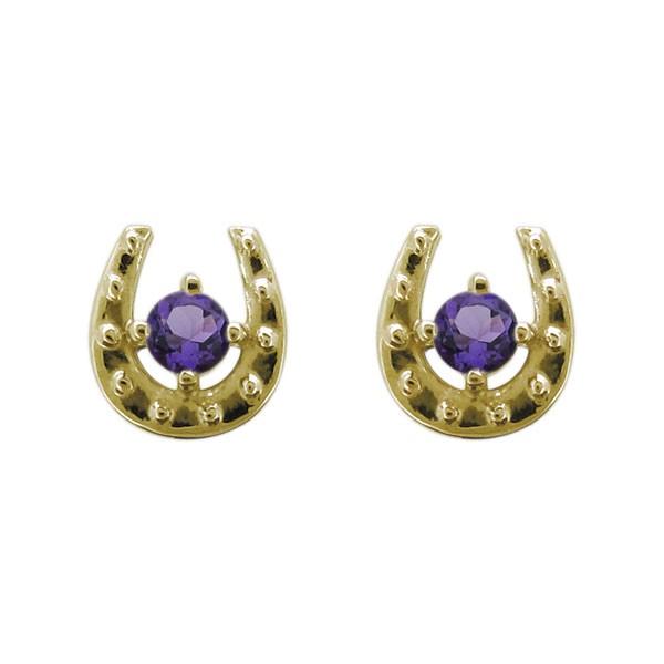 レディース スタッドピアス ホースシュー アメジスト ピアス 18金