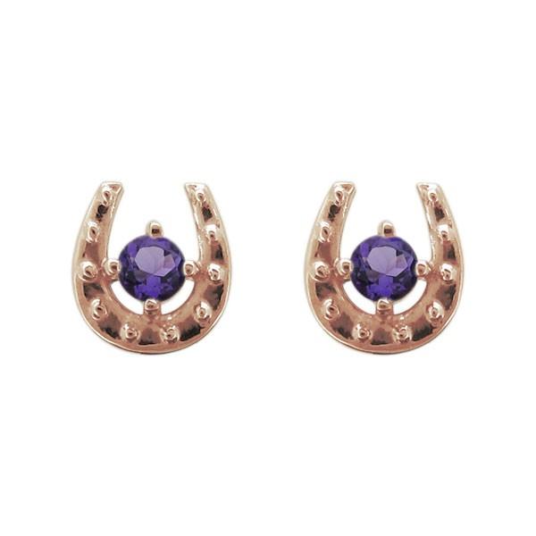 レディース スタッドピアス ホースシュー アメジスト ピアス 18金_1