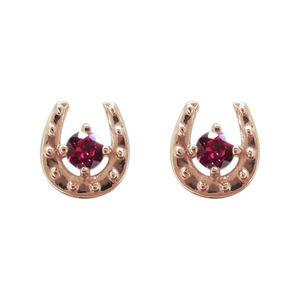 レディース スタッドピアス ホースシュー ルビー ピアス 18金_1