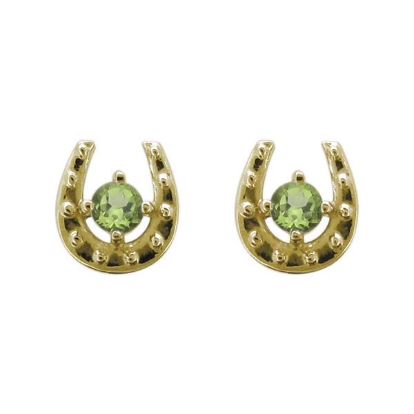 レディース スタッドピアス ホースシュー ペリドット ピアス 18金