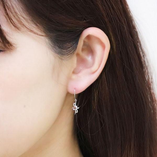 ピアス クロス 十字架 ガーネット 1月誕生石 プラチナ フックピアス クリスマス ポイント消化_1