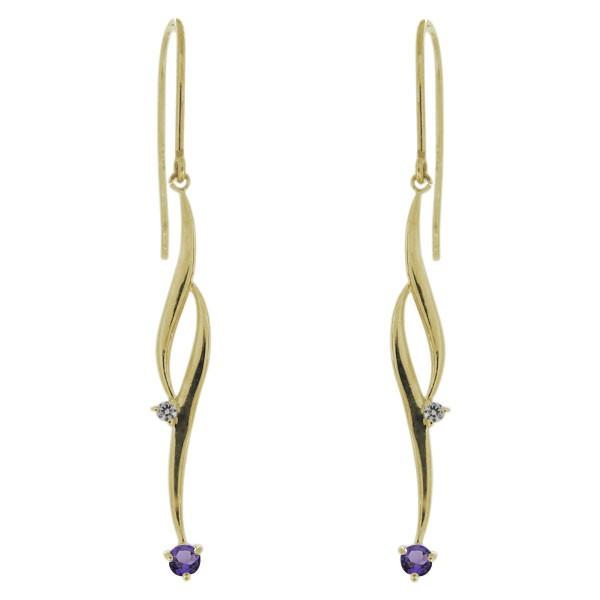 ピアス レディース アメジスト 揺れるピアス シンプル ロングピアス 10金