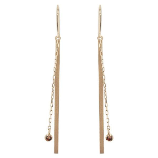 ガーネット ピアス レディース ロングチェーン アメリカンフック 18金