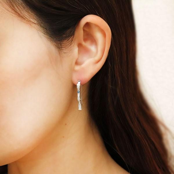 リボン ピアス レディース アクアマリンサンタマリア プラチナ りぼん アメリカンフック 上品 可愛いの画像