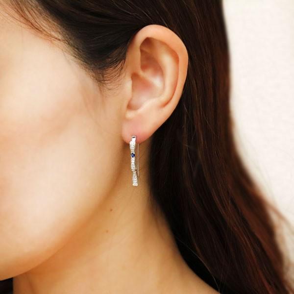 リボン ピアス レディース サファイア プラチナ りぼん アメリカンフック 上品 可愛いの画像