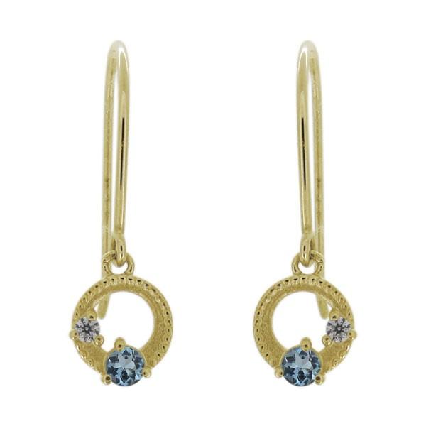 ピアス レディース 月 星 18金 揺れる 天然石 アクアマリンサンタマリア フックピアス
