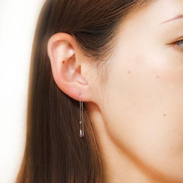 ルビー ピアス プラチナ シンプル ゆれる ロングピアス レディース