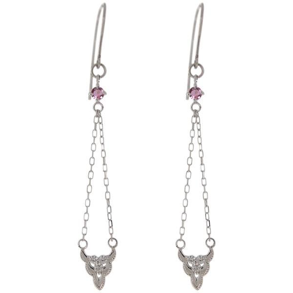 ピンクトルマリン フックピアス プラチナ 揺れる ロングピアス レディース