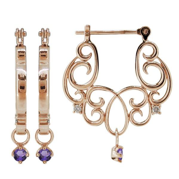 ピアス レディース 人気 フープ アメジスト 10金 唐草 クロッシング(32201円)