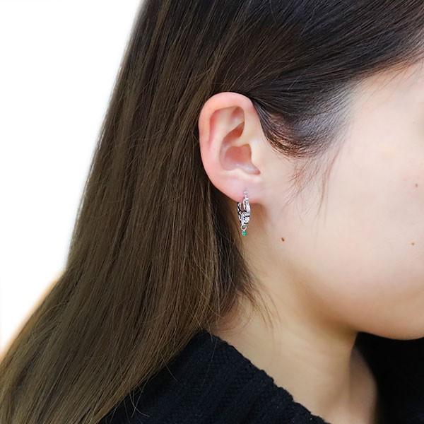 プラチナ ピアス フープ Pt900 クロッシング エメラルド 大人 かわいいの画像