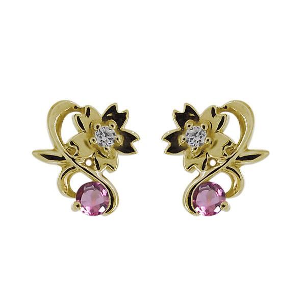 ピアス 花 サクラ 18金 ピンクトルマリン ファッション Plejour 18金カラー3色から Mp
