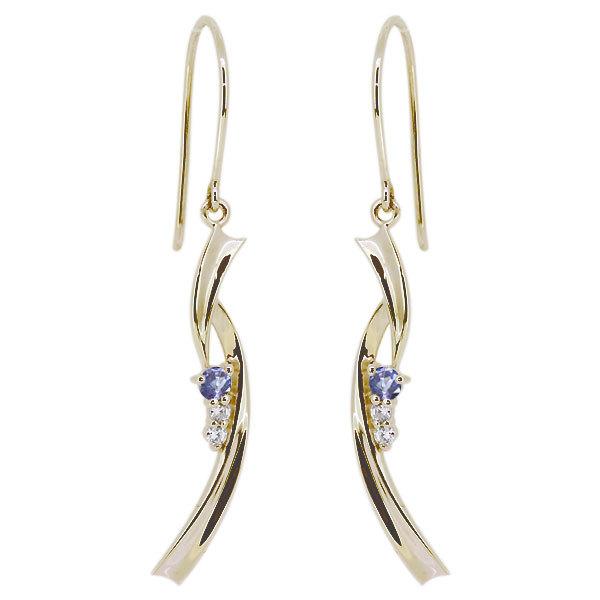 揺れるピアス レディース 18k フックピアス 12月誕生石 タンザナイト k18 ピンク イエロー