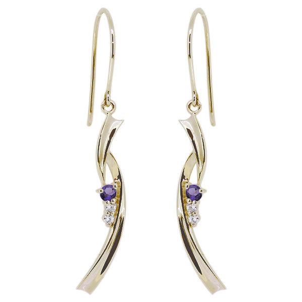揺れるピアス レディース 18k フックピアス 2月誕生石 アメジスト k18 