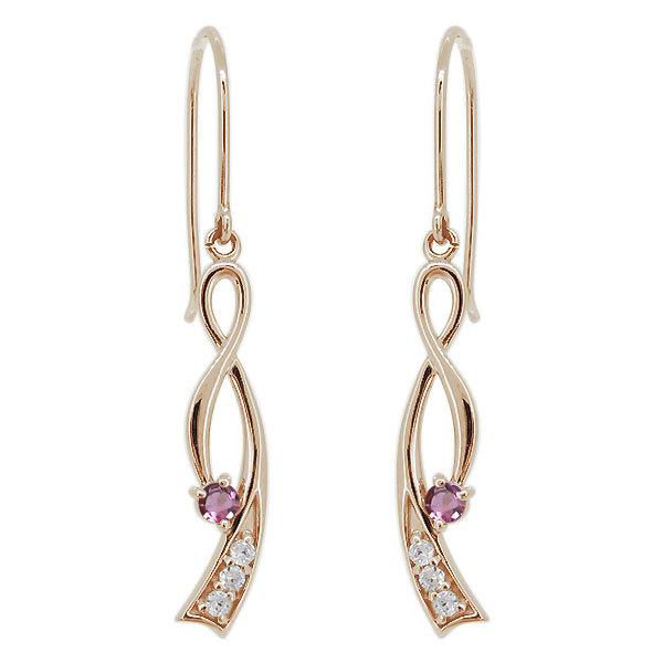 ピアス 18k 揺れる レディース インフィニティ 10月誕生石 ピンクトルマリン りぼん k18 ピンク イエローの画像