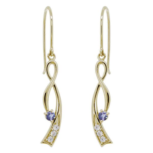 ピアス 18k 揺れる レディース インフィニティ 12月誕生石 タンザナイト りぼん k18 ピンク イエロー