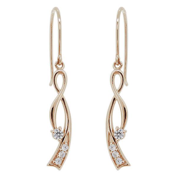 揺れる ダイヤモンド ピアス 4月誕生石 レディース 10k フックピアス インフィニティ 両耳用