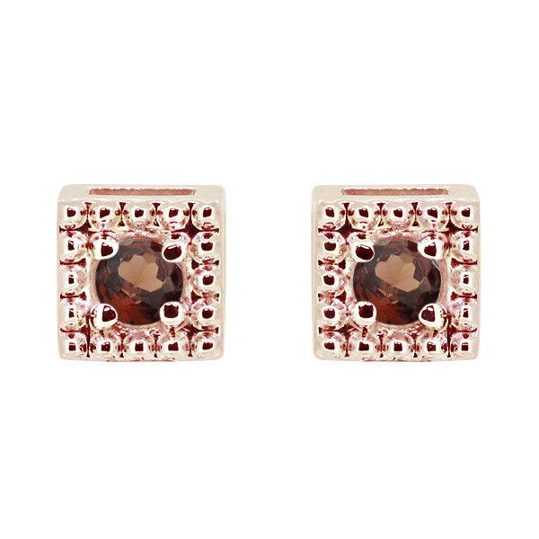 ピアス スクエア シンプル ガーネット 1月誕生石 スタッドピアス レディース 10k 両耳用