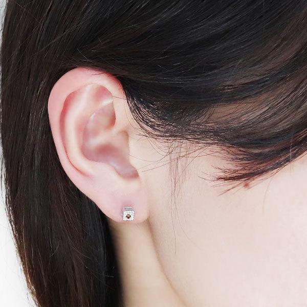 ピアス 18k レディース シンプル スクエア 一粒 天然石 ガーネット k18 ピンク イエロー k18 約4