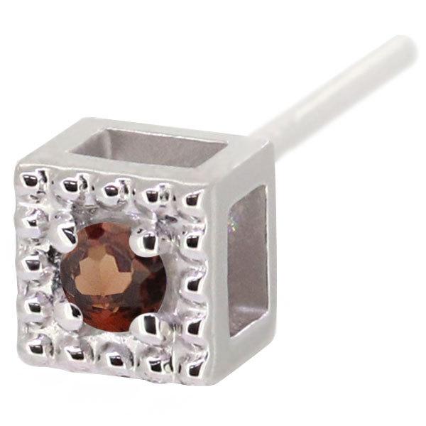 ピアス 18k レディース シンプル スクエア 一粒 天然石 ガーネット k18 ピンク イエロー k18 約4